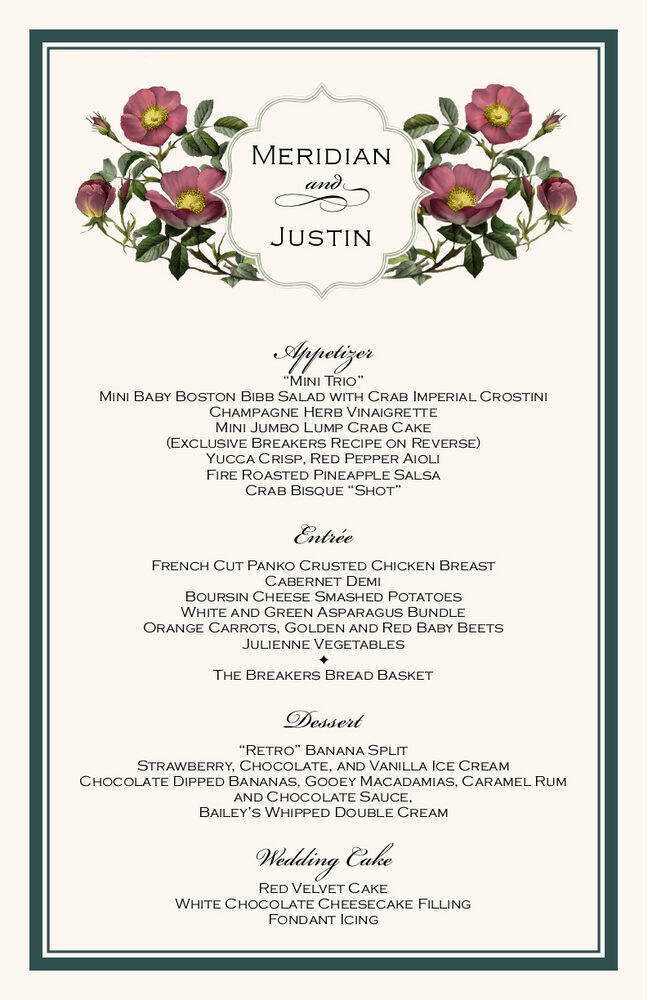 Rose Garden Wedding Menu Cards Custom Menu Card Designs, Samples and